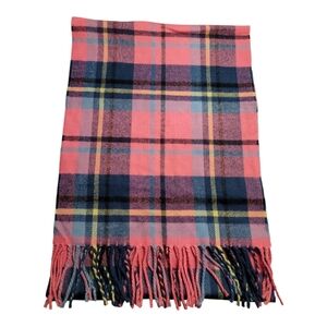 Scarf plaid woven soft 3" twisted fringe ends pink blue black winter Barbiecore